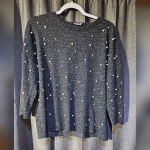 Zara Lightweight Pearl Spring Gray Sweater Sz Small